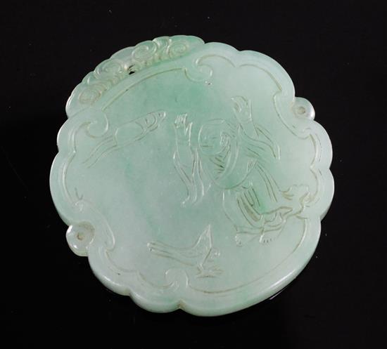 A good Chinese jadeite plaque, 19th century, 5.2cm